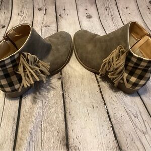 Cute Tan and Buffalo Plaid with Fringe Boots